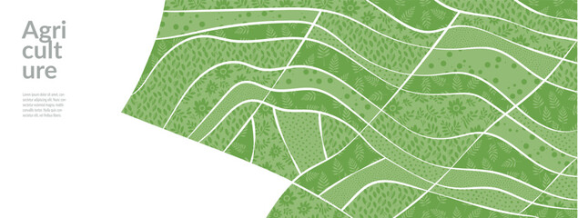 Field pattern, farm background, agriculture. Abstract geometric patchwork, aerial environment, eco mosaic. Organic rice farmland countryside with terrace wheat plantation and rural landscape design