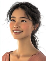 Naklejka premium A beautifully rendered female digital portrait with a joyful expression.