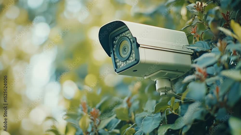 Poster A security camera mounted on the side of a tree, providing surveillance coverage
