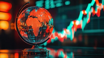 A globe sits on a table next to a stock chart, providing context for financial analysis and global market insights - Powered by Adobe