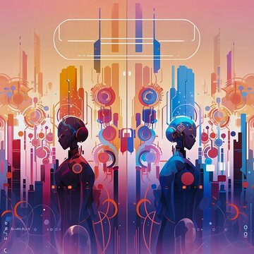 Futuristic Abstract AI Heads with Neural Symmetry and Digital Light Effects