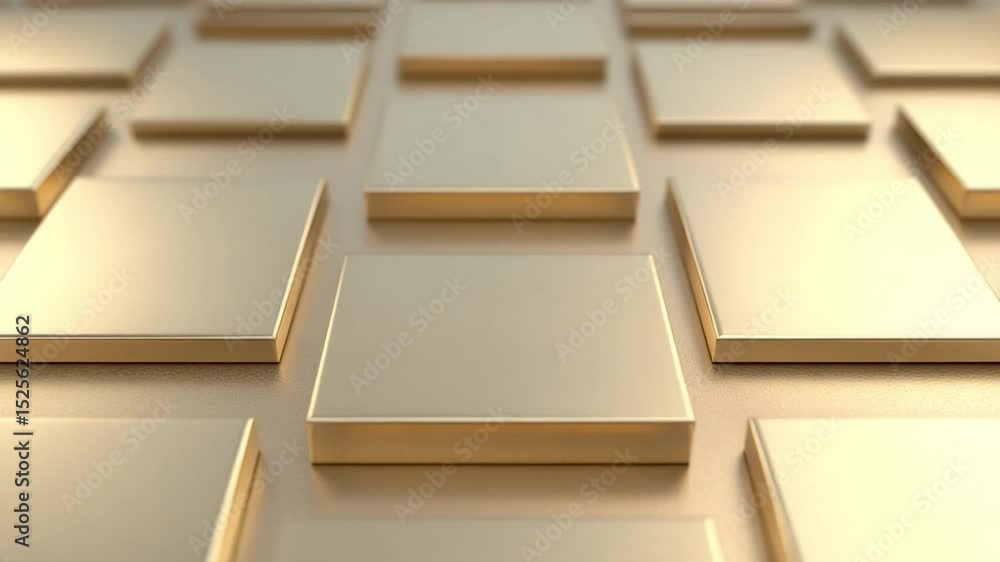 Poster Golden Cubes: A captivating close-up of precisely arranged golden cubes, creating a display of geometric precision and visual interest, perfect for modern design concepts.