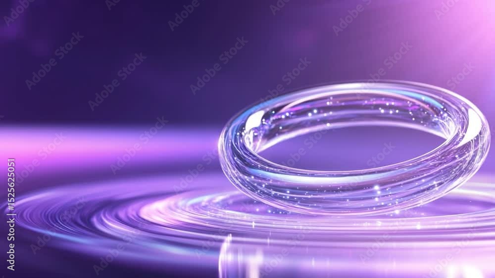 Aufkleber Orbital Flow: A transparent ring levitates above a swirling surface of violet light, creating a captivating visual illusion.