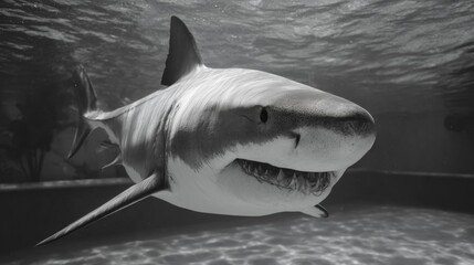 Obraz premium Shark swimming in the ocean depths.