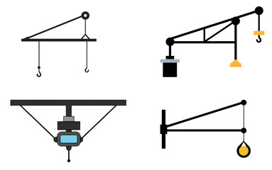 Obraz premium Collection of stylized overhead crane illustrations in flat vector design