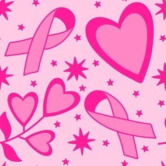 Breast cancer month seamless pink ribbon day mammogram pattern for medical accessories and medicine textiles