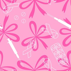 Breast cancer month seamless pink ribbon day mammogram pattern for medical accessories and medicine textiles