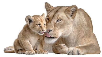 Obraz premium Mother and cub share a tender moment.isolated on white background