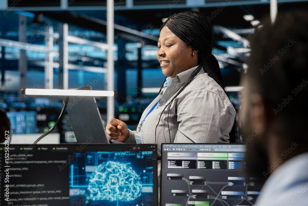 Aufkleber smiling server room developer using artificial intelligence to enhance operational efficiency and re