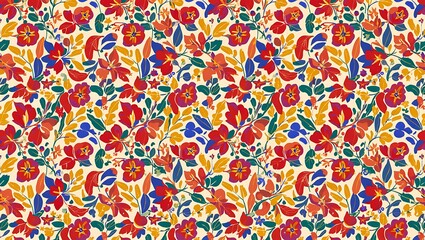 Naklejka premium Vibrant Floral Pattern A Colorful Tapestry of Blossoms and Leaves