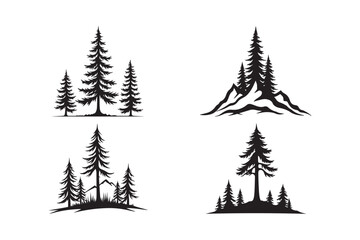 Pine Tree and Mountain Silhouettes