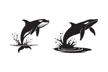 Fototapeta premium Jumping Whale Vector Illustration Ocean Marine Animal Silhouette Art
