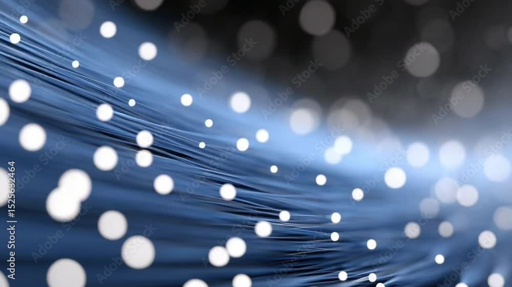 Poster Abstract Blue Flow with Glowing Dots: A captivating display of interconnectedness and modern design, with a smooth, flowing, deep blue background and radiant glowing dots.