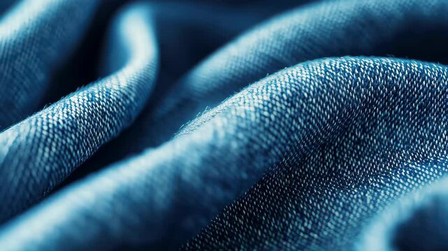 Textile Texture: A close-up of flowing blue fabric, revealing intricate textures and the subtle dance of light across its surface. Capturing the soft drape and delicate detail of the textile.
