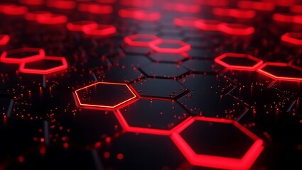 Fototapeta premium Futuristic Hexagonal Grid with Red Glow