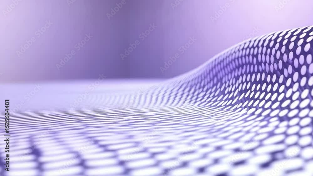 Poster Abstract Purple Dotted Wave: An abstract image of a flowing wave pattern formed by small white dots on a soft purple background, creating a sense of depth and movement. 
