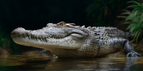 Close-up of alligator swimming in natural habitat.