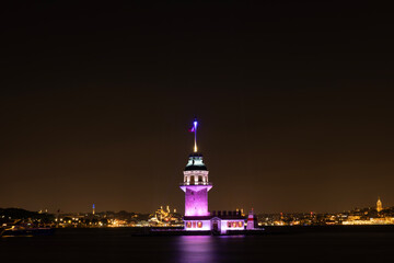 Maiden's Tower in Istanbul, Turkey. (Turkish Name: Kiz Kulesi). Beautiful evening view in Istanbul.