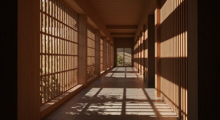 Long corridor interior with natural sunlight