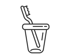 A minimalist line art illustration depicts a toothbrush in a glass. Symbolizes oral hygiene, health, and daily routines. Ideal for dental, wellness, or lifestyle content.