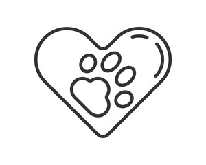 A minimalist icon showing love for animals. A heart shape with a paw print inside. Simple, clean design. Perfect for veterinary, rescue, or petrelated projects.