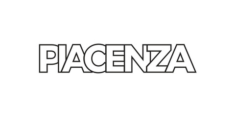 Piacenza in the Italia emblem. The design features a geometric style, vector illustration with bold typography in a modern font. The graphic slogan lettering.