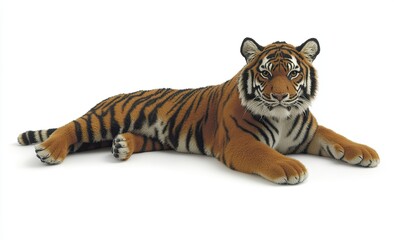 Obraz premium On a white background, a tiger is photographed by a camera and includes a clipping path