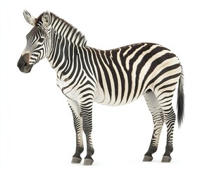 Fototapeta premium A side view of a plain-coated female Burchell's Zebra is set against a white backdrop