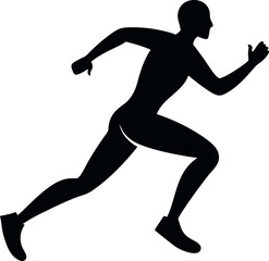 Silhouette of a Male Runner in Motion on transparent background