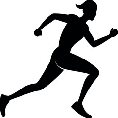 Silhouette of a Female Runner in Action on transparent background