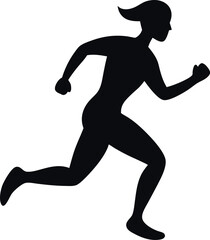 Silhouette of a Female Runner in Action on transparent background