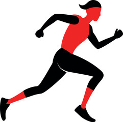Silhouette of a Female Runner in Action on transparent background