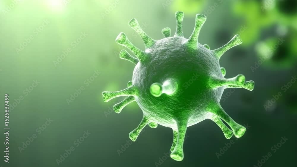 Poster Microscopic Virus: A detailed microscopic view of a virus, highlighting its intricate structure and potentially dangerous nature.