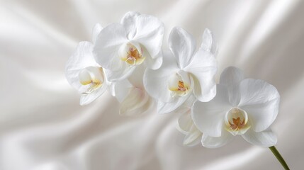 Obraz premium White orchid bloom against premium neutral background