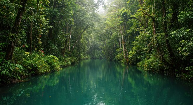 Sunlight river lush green forest