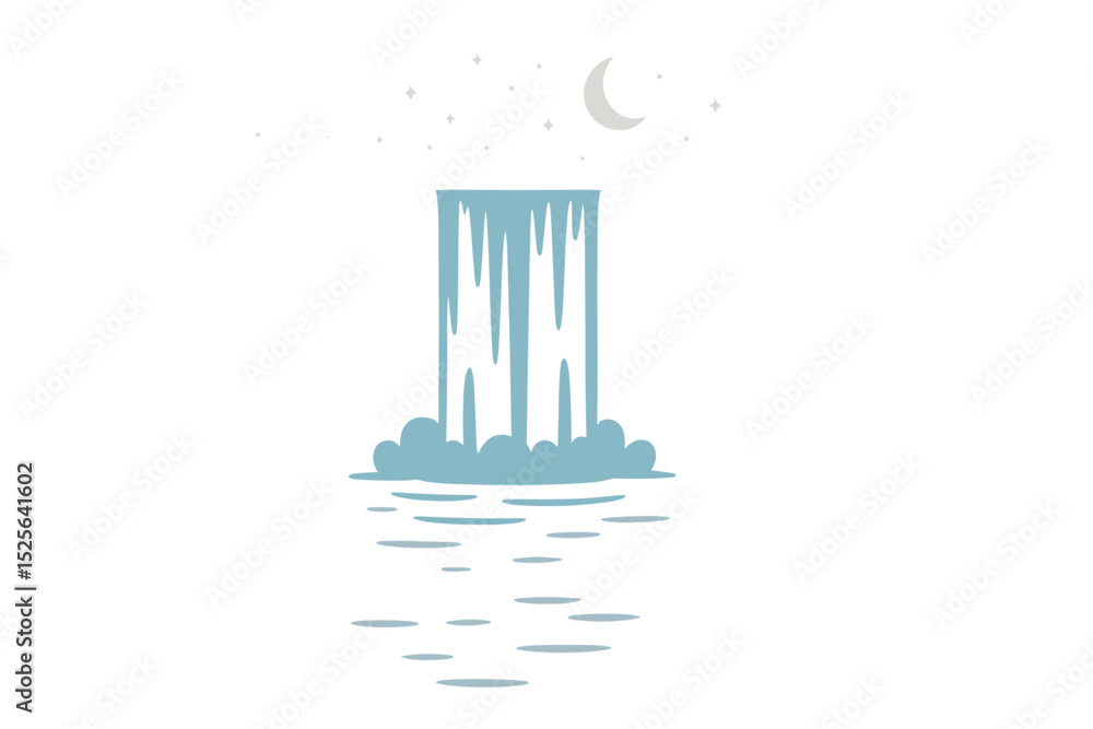 Poster a cartoon night cave scene with a big waterfall serves as a seamless vector background for games and
