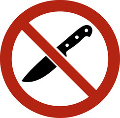 No knives allowed: prohibition symbol with knife silhouette representing weapon ban