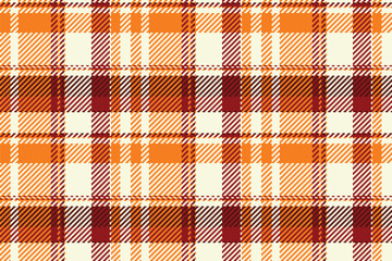 Vibrant autumnal plaid pattern in warm oranges and deep reds on a creamy white background.  Perfect for fallthemed designs, textiles, and seasonal branding.