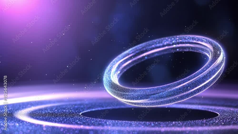 Poster Cosmic Circle: A luminescent, ethereal ring floats elegantly in a dreamlike space, its form both simple and extraordinary, suggesting mystery and wonder.