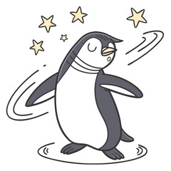 Obraz premium Illustrated Dizzy Penguin Wobbling with Spinning Stars. Perfect for: Penguin Awareness Day, children's events, dizziness awareness