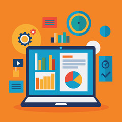 Obraz premium Laptop screen showing business data analytics charts graphs