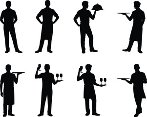 Silhouette Icons of Hospitality and Dining Staff: Waiters, Chefs, and Service Roles