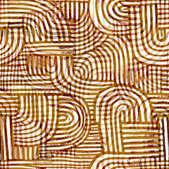 Boho zen arch abstract modern textured seamless pattern in earth tones. Psychedelic background for interior decor, wallpaper, wall panel, textile, web banner, mobile apps, home decor. 