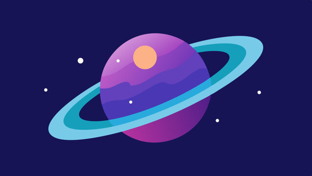 Abstract illustration of a colorful planet with rings and floating celestial objects