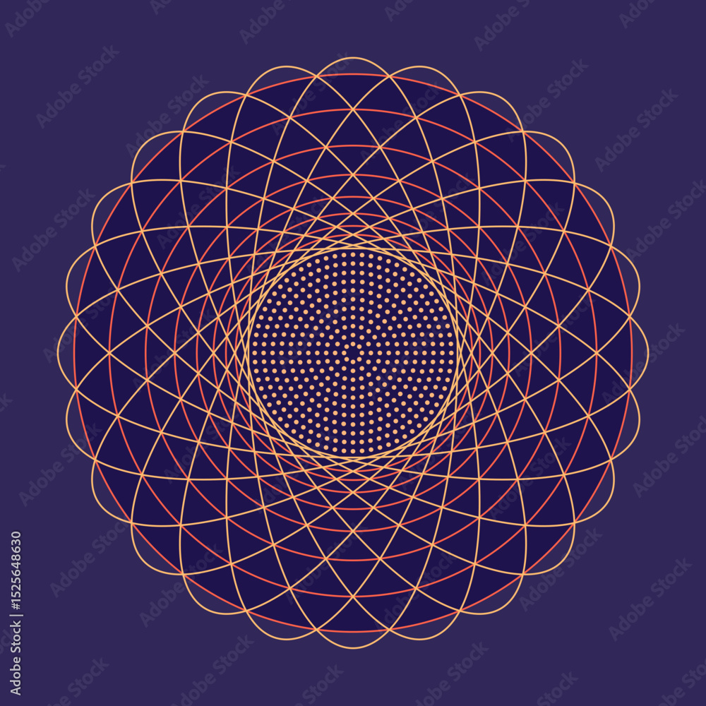 Wall mural abstract energy flower fractal circles background for quantum global data integration, sphere lines 
