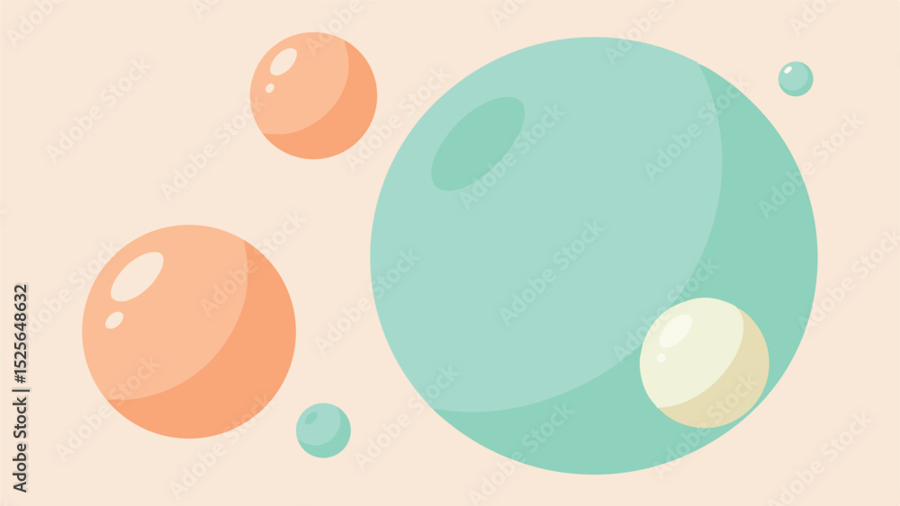 Poster abstract colorful bubbles floating against a soft pink background graphic design
