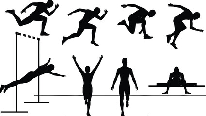 Dynamic Athlete Silhouettes: Running, Jumping, and Hurdling in Motion