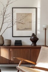 This image depicts a modern living room with contemporary furniture and artwork. The space is well-lit, creating a cozy atmosphere.