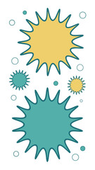 Abstract design with stylized burst elements in pastel teal and yellow colors