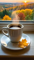 Autumn Morning Coffee Scenic View & Warm Drink